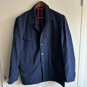 ISAIA Silk Seersucker Navy Safari Jacket EU54